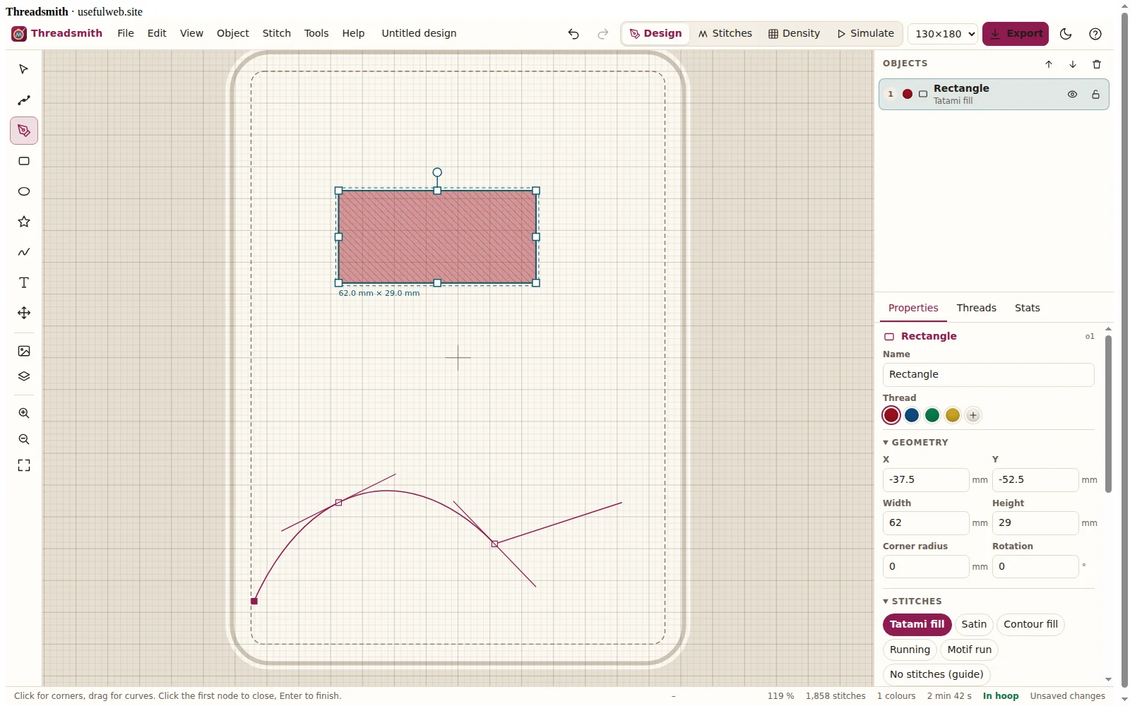 Drawing a Bézier path with the pen tool
