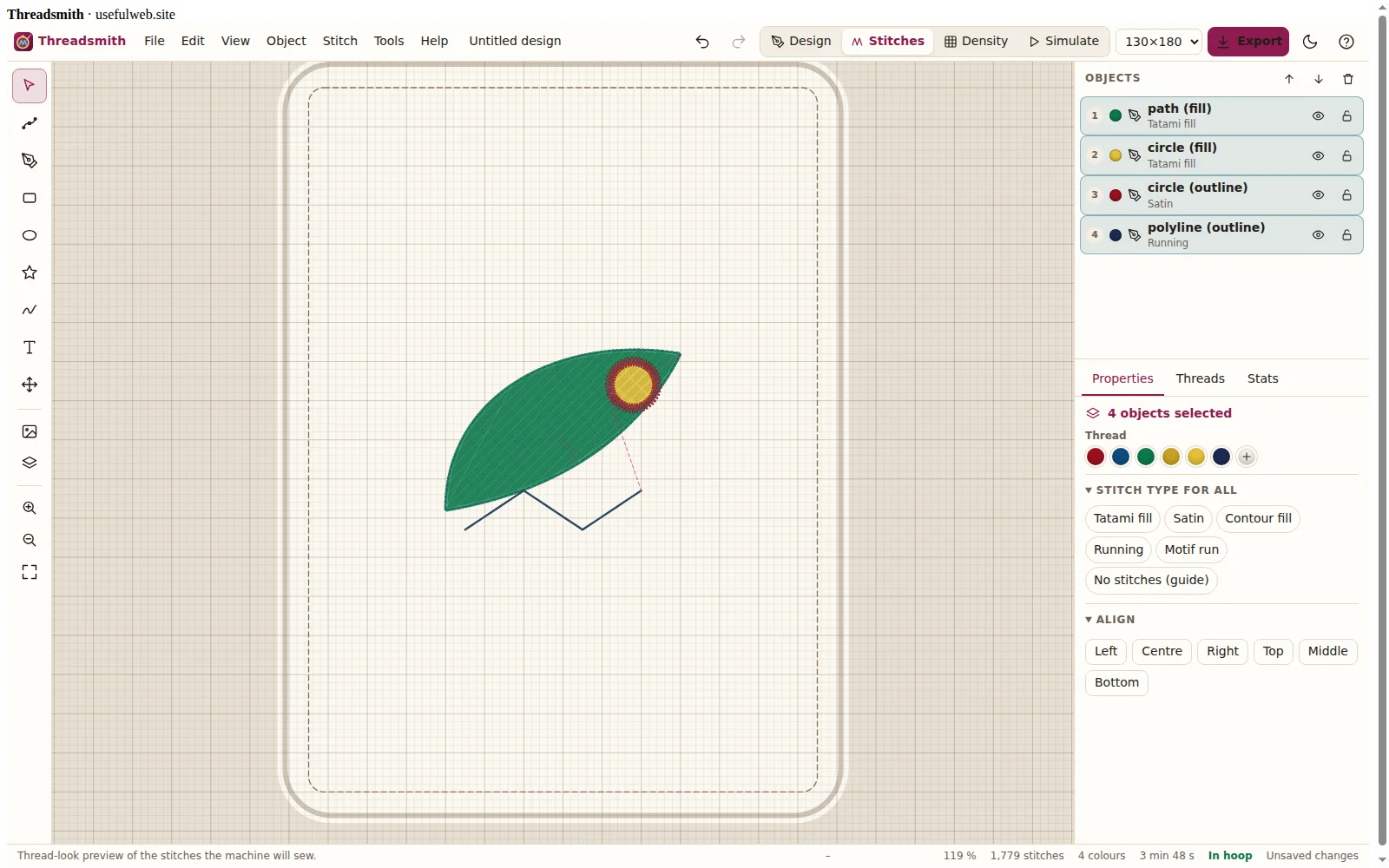 Imported SVG shown as stitches